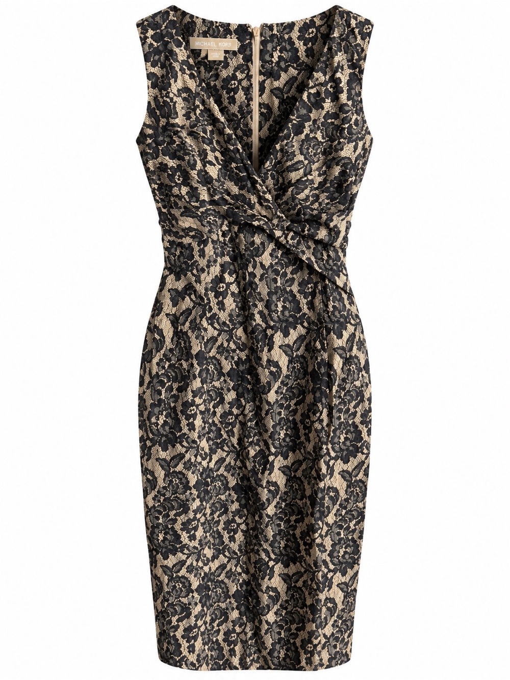 Michael Kors Collection Mainline Black & Beige Lace Midi Pencil Dress Size 6